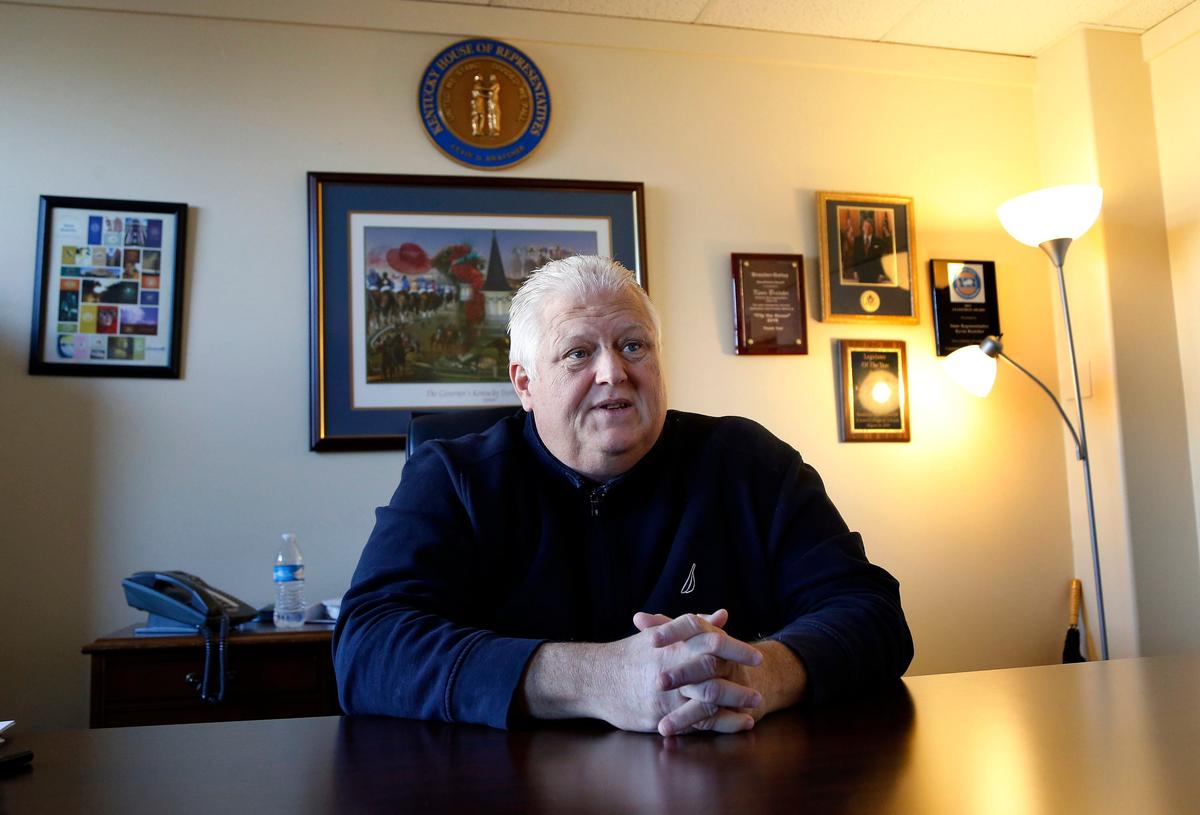 State Rep. Kevin Bratcher talked in his office in the State Capitol Annex in Frankfort about legislation to stop telemarketers from using phony local numbers. Bratcher, a Republican from Louisville, has filed legislation to stop this practice.