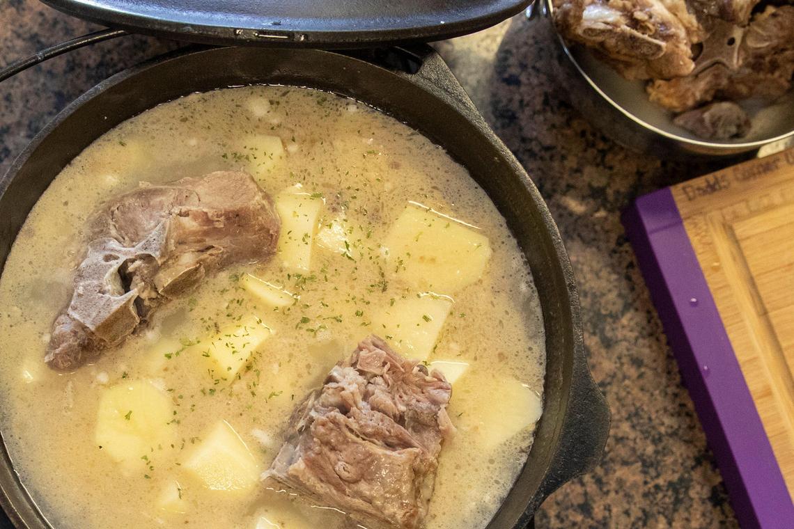 Soup made with pork neck bones and stewed potatoes at Dodd’s Corner Farmer’s Market in Nicholasville, Ky. Wednesday, Oct. 23, 2019.