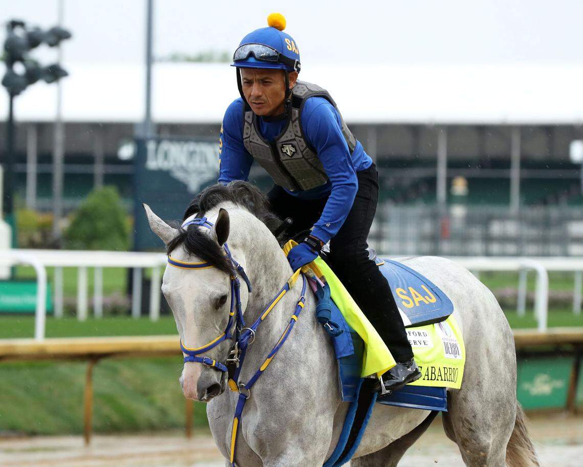 Kentucky Derby contender White Abarrio jogged at Churchill Downs on Tuesday.