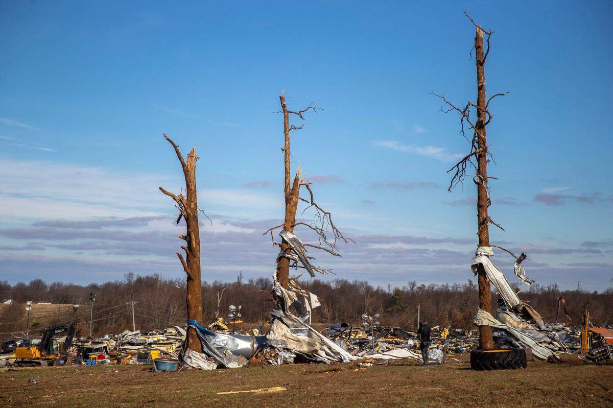 Search and rescue efforts were underway at Mayfield Consumer Products, a candle factory, Saturday, Dec. 11, 2021, after a tornado traveled through the region Friday night.