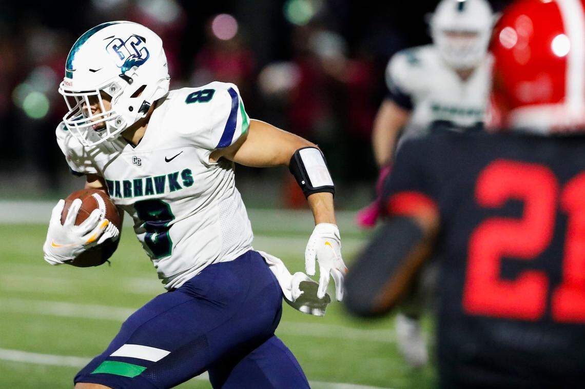 Great Crossing’s Kalib Perry (8) was his team’s leading tackler but also was an all-purpose weapon offensively for the Warhawks.