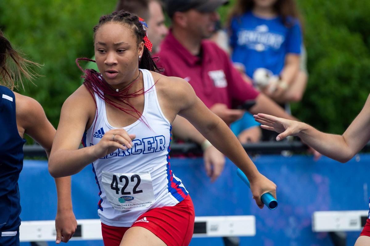 Mercer County’s Jai Maria Piazza won the 100 and 300 girls’ hurdles and was part of the Titans’ victory in the 4-by-400 relay.