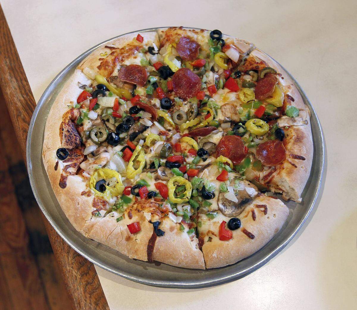 A pizza made by Joe Bologna at his Joe Bologna’s restaurant, 120 West Maxwell St. in Lexington