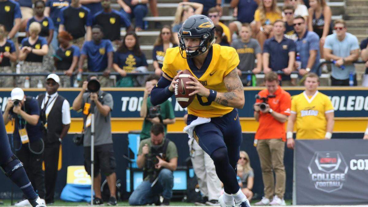 Toledo senior quarterback Mitchell Guadagni completed 57.7 percent of his passes last season with 13 touchdown throws vs. only three interceptions. After missing six games last season due to injury, Guadagni entered 2019 battling with one-time Illinois transfer Eli Peters for the Rockets’ starting job.
