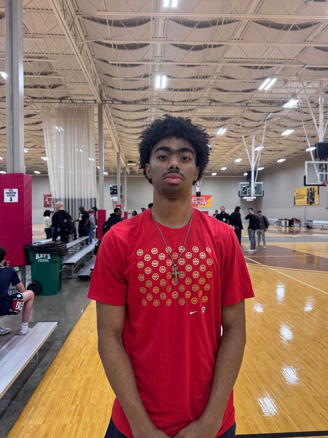 Class of 2027 college basketball recruit Reese Alston poses for a photo during a USA Basketball junior national team minicamp on Friday, April 3, 2026, at the Pacers Athletic Center in Westfield, Indiana.
