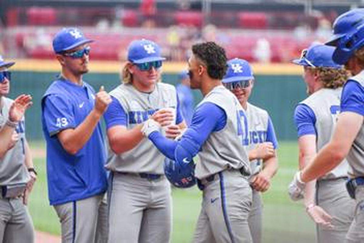 Kentucky shortstop Ryan Ritter celebrates hitting a home run during last weekend’s series at South Carolina. UK has control of its postseason fate during the final Southeastern Conference series of the regular season, which is Thursday through Saturday at Kentucky Proud Park against Auburn.