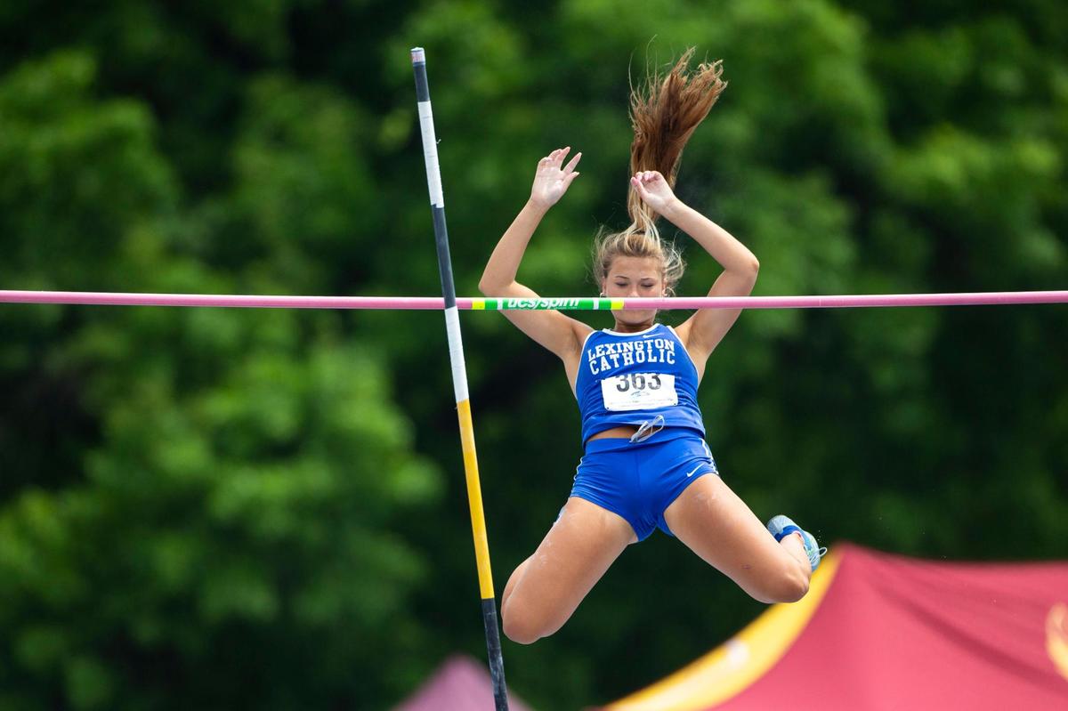 Lexington Catholic’s Nina Jazdzewski finished second in the pole vault during the Class 2A KHSAA State Track and Field Championships at the University of Kentucky on Friday.