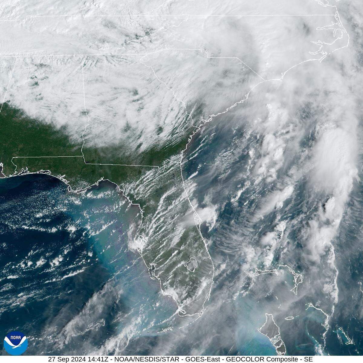 The remnants of Hurricane Helene hover over Georgia and the Carolinas after making landfall in Florida. Downgraded to a tropical storm, the system has left thousands without power in the Southern Appalachians Friday, Sept. 27.