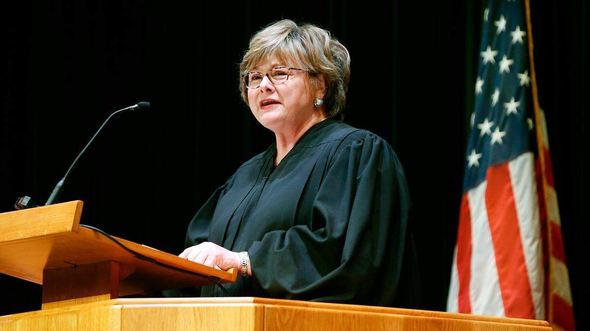 Chief U.S. District Judge Karen K. Caldwell spoke during a U.S. Citizenship and Immigration Services Naturalization Ceremony held in Haggin Auditorium on the Transylvania University campus in Lexington, Ky., Friday, March 11, 2016.