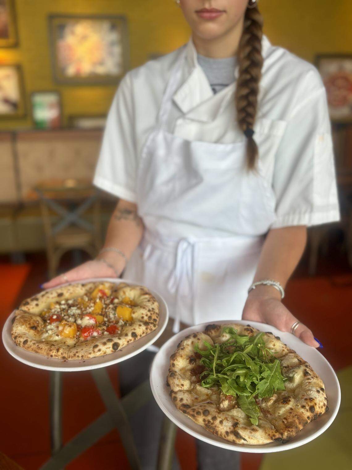 Two options from Smashing Tomato’s two locations, the Pesca at left, and the Sweet Pollo at right.