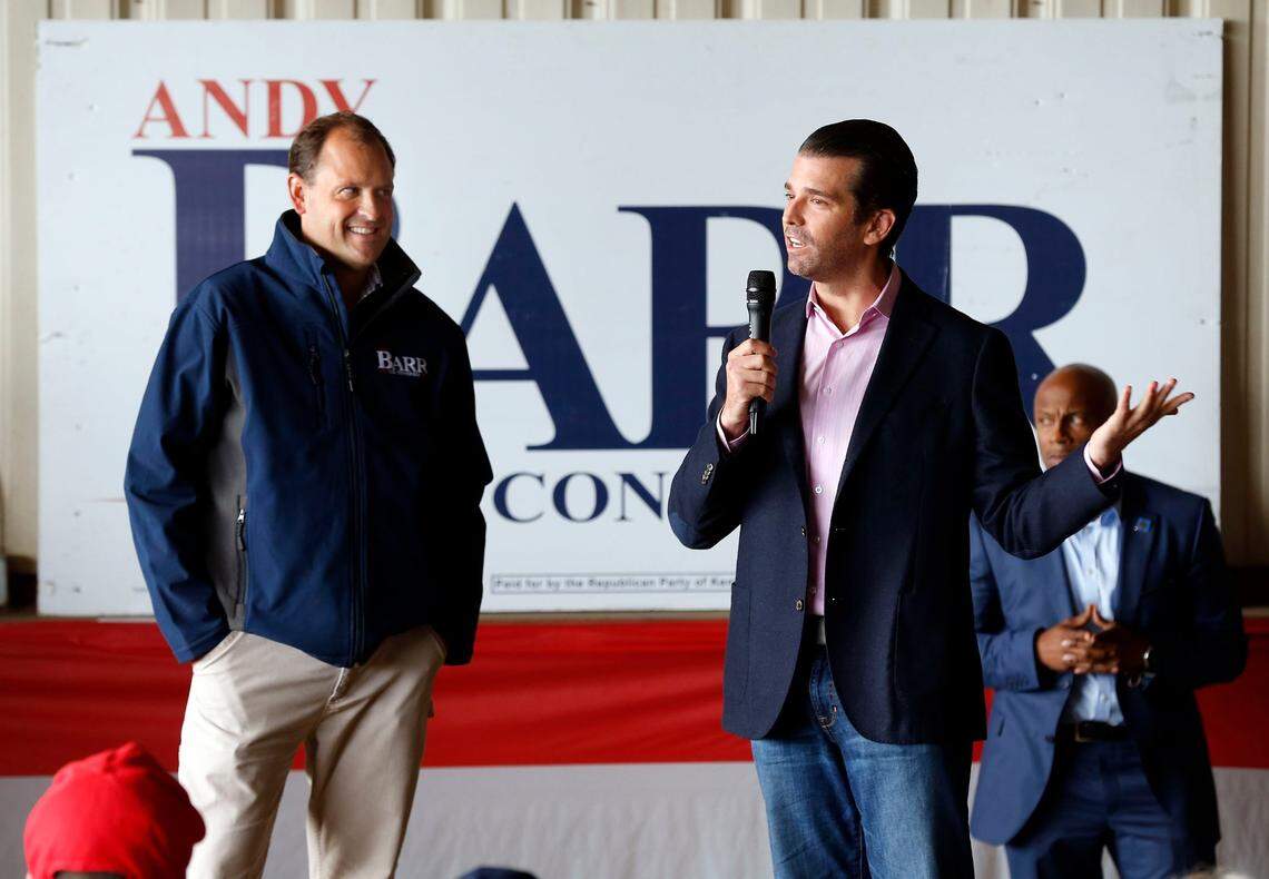 Donald Trump Jr., right, made a campaign appearance for Congressman Andy Barr, in 2018.