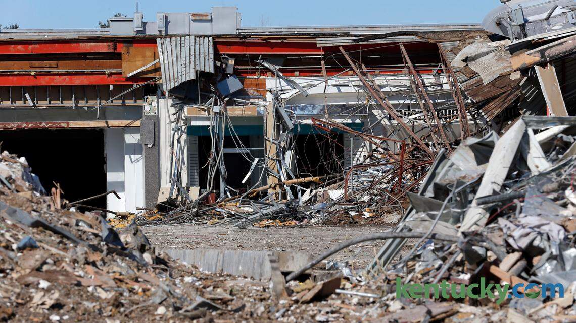 Demolition continued Thursday on part of the former Turfland Mall on Harrodsburg Road in Lexington.