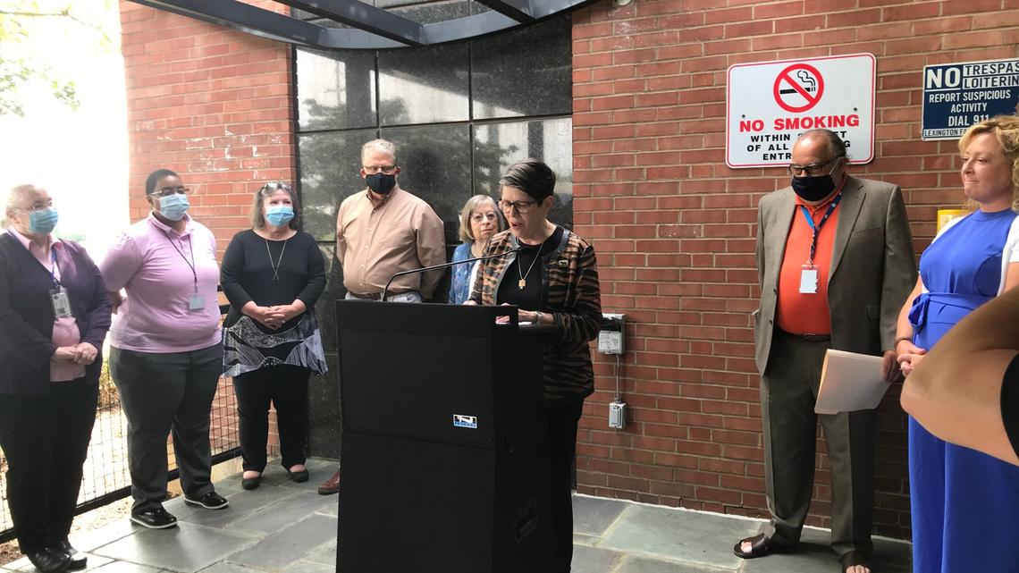 Mayor Linda Gorton, Housing Authority Executive Director Austin Simms, and Polly Ruddick, director of Lexington’s Office of Homelessness Prevention and Intervention, jointly announced 76 housing vouchers that will help those who are experiencing homelessness or are at risk of becoming homeless.