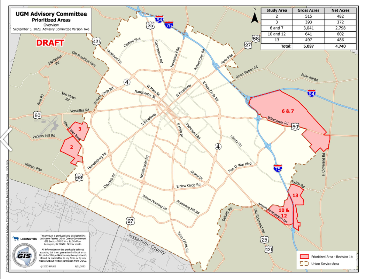 A committee charged with adding between 2,700 to 5,000 acres to Fayette County’s growth boundary has identified more than 3,000 acres along Winchester Road, Man O War and Parkers Mill and Athens Boonesboro Roads.