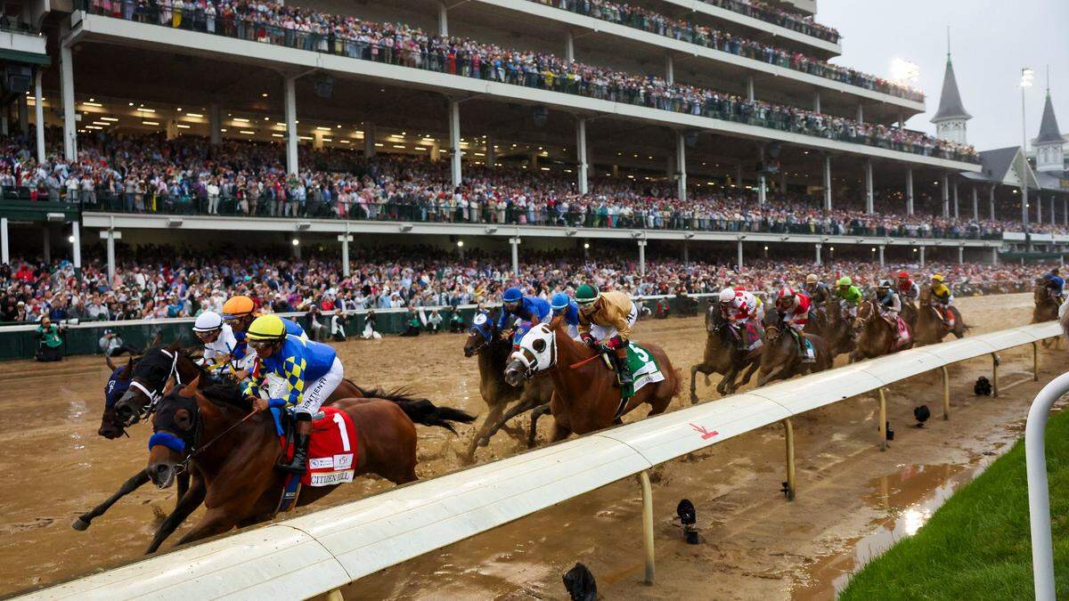 Citizen Bull (1), with jockey Martin Garcia up, leads the pack toward the first turn during the Kentucky Derby on Saturday, May 3, 2025 at Churchill Downs in Louisville.
