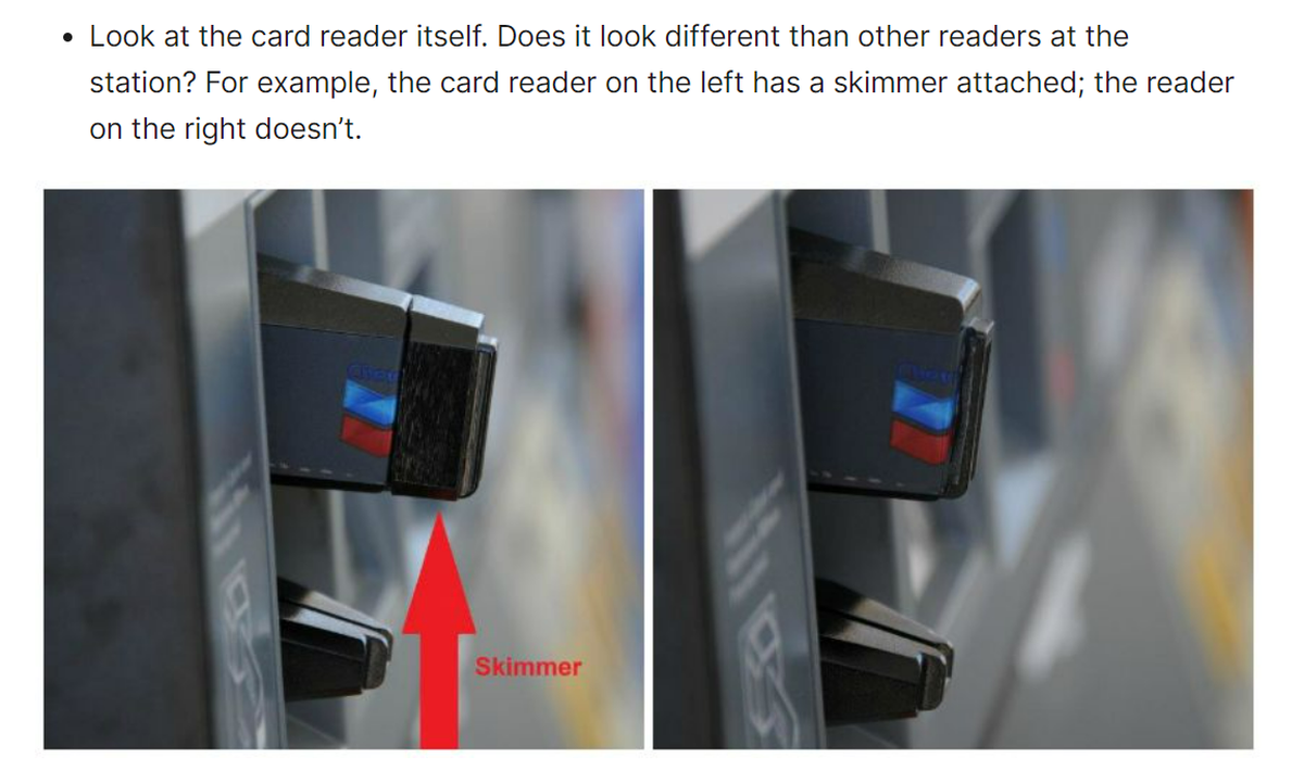 A screenshot of the Federal Trade Commission's website depicting a skimmer on a gas pump.