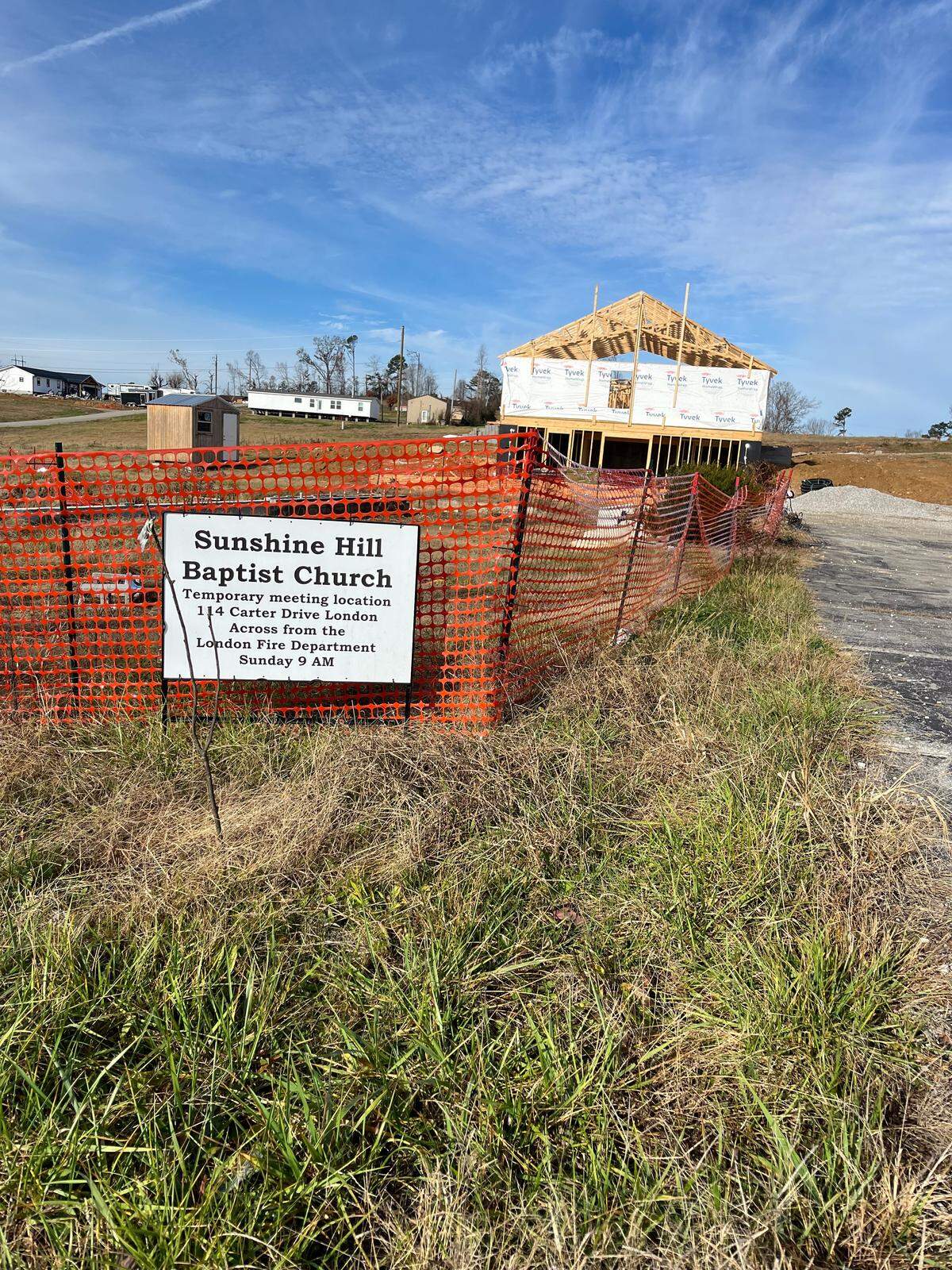 Sunshine Hills Baptist Church has started rebuildingas of Nov. 24, 2025, after a May 16 tornado destroyed its building.