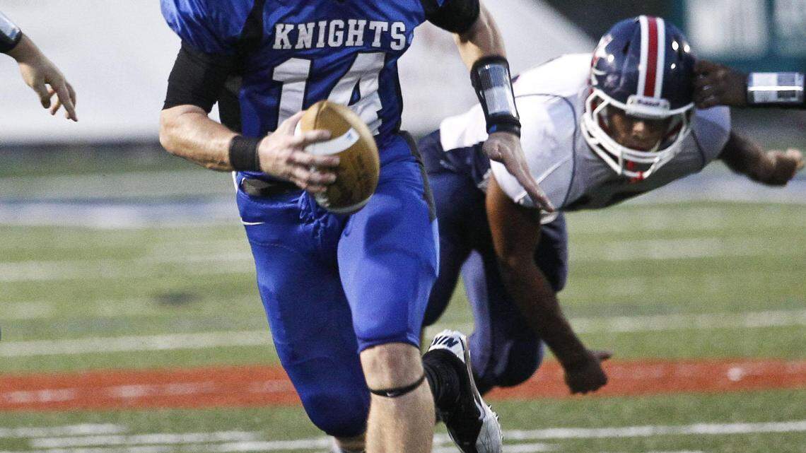 Lexington Catholic quarterback Kyle Bolin ran for yardage against Lafayette in 2012. Bolin's senior season ended prematurely last fall when he tore his ACL.