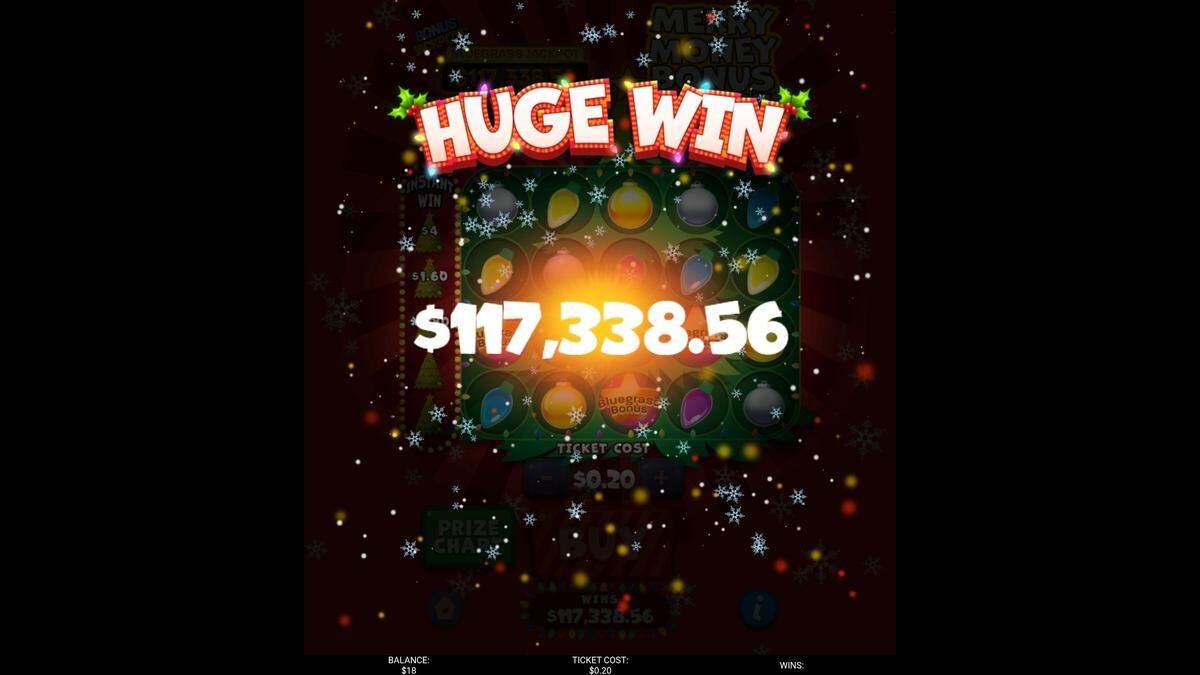 This screenshot shows a Louisville woman’s recent instant play jackpot win through the Kentucky Lottery.