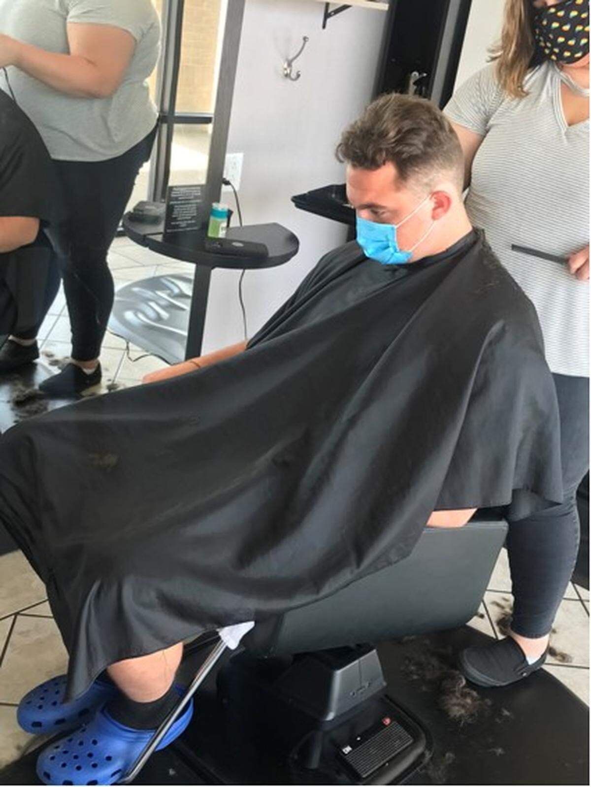 Stylist Gabby Borgne took care of Ryan Bryant’s shearing at Planet Salon on Monday.