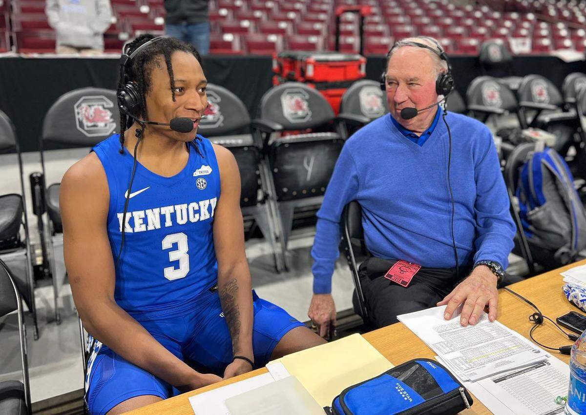 Mike Pratt interviewed UK guard TyTy Washington after the Wildcats’ game against South Carolina on Feb. 8, 2022, in Columbia, S.C.