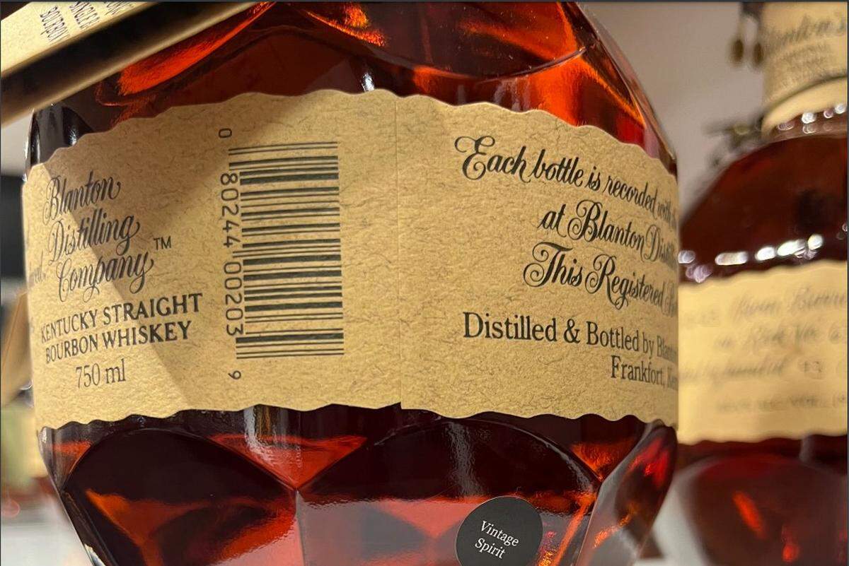 Bottles of Blanton’s bourbon photographed by Kentucky Alcohol Beverage Control agents as part of the investigation into illegal sales to Bourbon Creek by Lexington man Ryan Orahood.