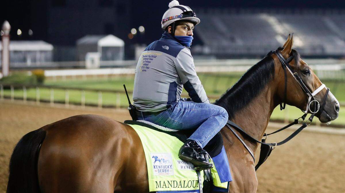 Mandaloun on the track during morning workouts at Churchill Downs in Louisville on April 23, 2021.
