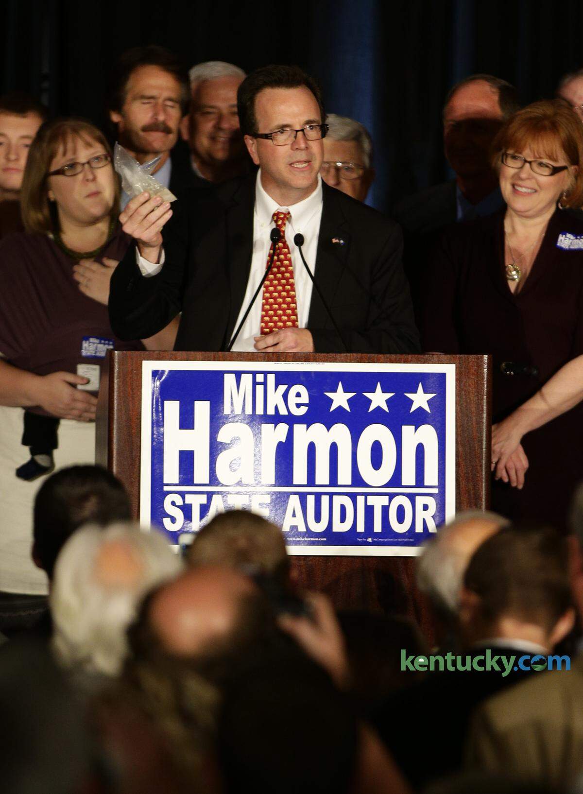 Mike Harmon gave his speech after being elected State Auditor of Kentucky at the Galt House in Louisville ,Ky. on Tuesday November 3, 2015. Photo by Mark Cornelison | Staff