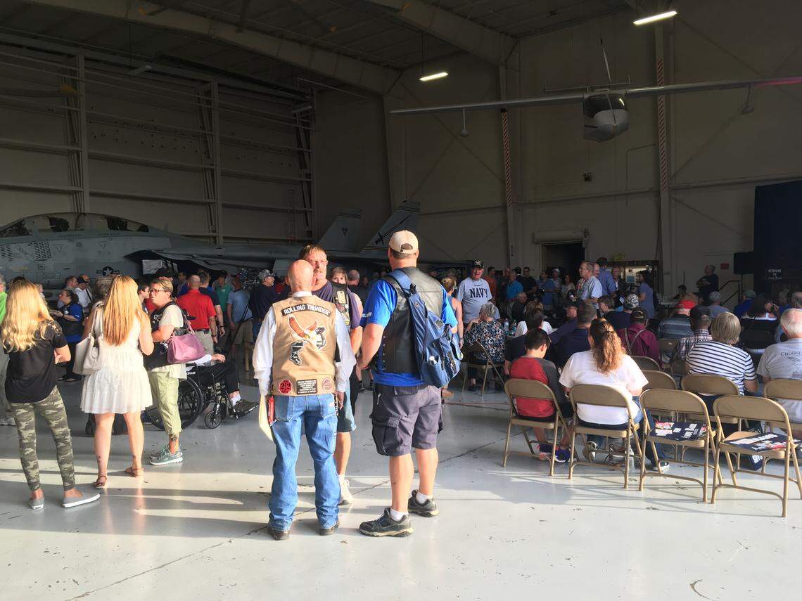 About 325 people attended Andy Barr’s Veterans for Barr rally at the Kentucky Aviation Museum, Wednesday, August 29, 2018.