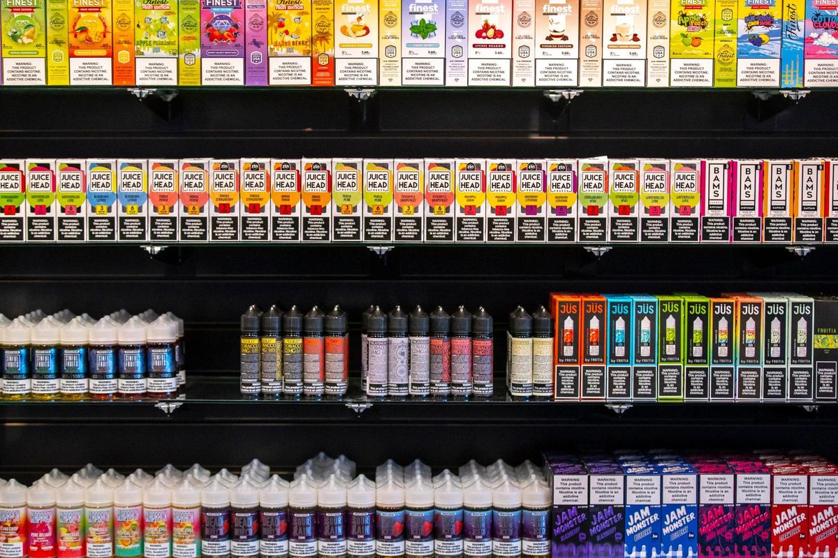 Vaping product is displayed at 723 Vapor in Lexington. Unlike some retailers, 723 Vapor has not been cited by the state for selling its products to minors.