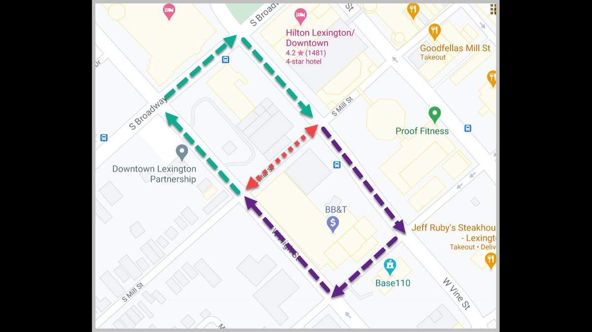 Construction on a partially-collapsed parking garage will force South Mill Street to close 24 hours per day from Monday, March 22 through Friday, March 26.