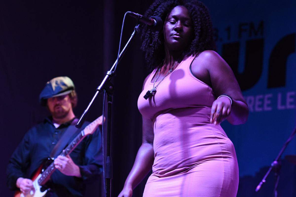 Joslyn Hampton leads her band, Joslyn and the Sweet Compression (including guitarist Marty Charters), at Crave.The first day of the Fifth Annual Crave Lexington Food + Music Festival was Aug. 12, 2017 at Masterson Station Park in Lexington, Kentucky.