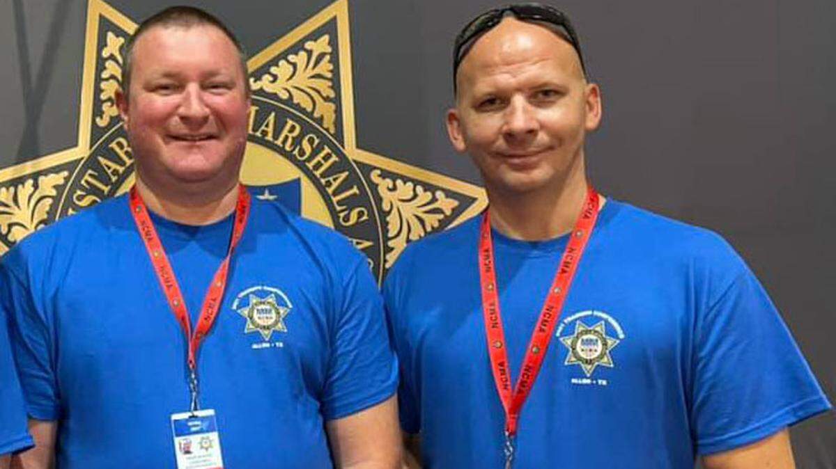 Deputy Constable Danny Prater, right, works for Fayette County Constable Wade McNabb, left. A woman has obtained an emergency order of protection against Prater over his behavior while working security in his constable uniform at an apartment complex.