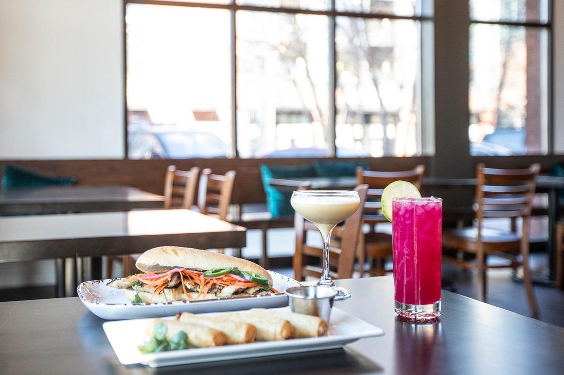 The Siam-wich, a Thai bahn mi, and Thai spring rolls, at East End Tap and Table at 333 East Main Street.