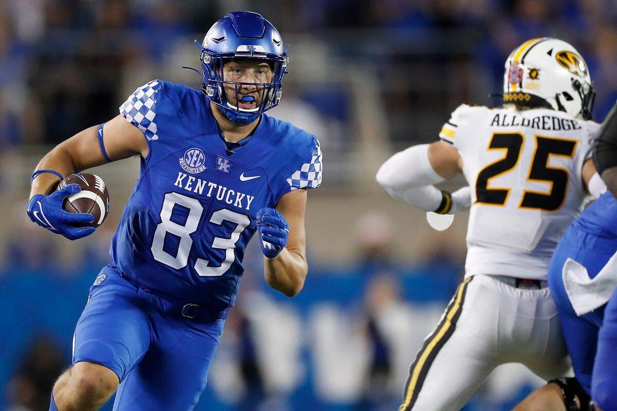Kentucky tight end Justin Rigg (83) had a crucial reception that went for 28 yards in last week’s victory over Missouri.