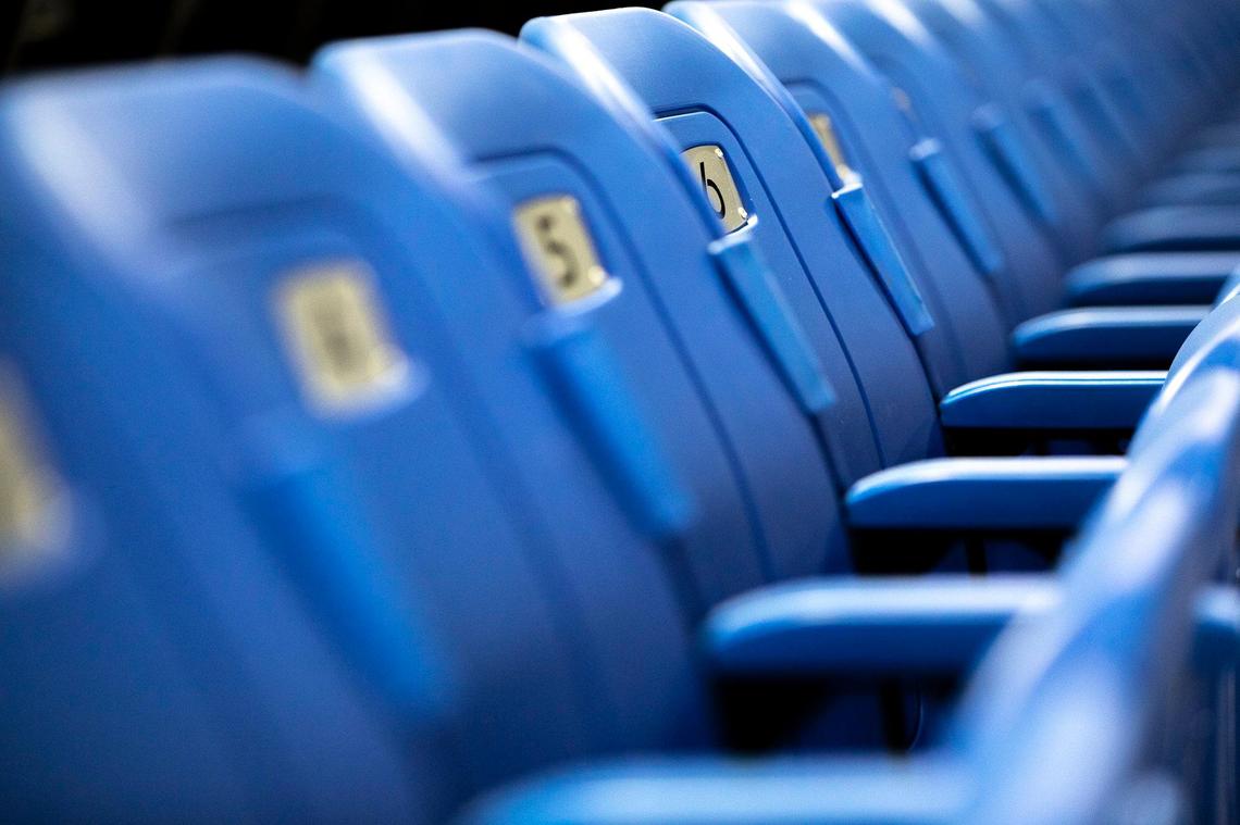 Some of the 5,204 new chair-back seats recently installed in the upper arena at Rupp Arena.