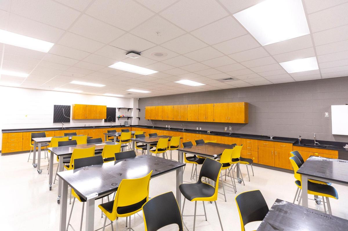 A science classroom is photographed at the new Woodford County High School on Thursday, Dec. 19, 2024.
