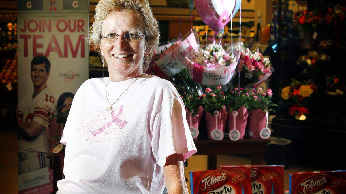 Lisa Roach, a Kroger employee and a breast cancer survivor, is being featured with other survivors on a number of national products sold by the chain.