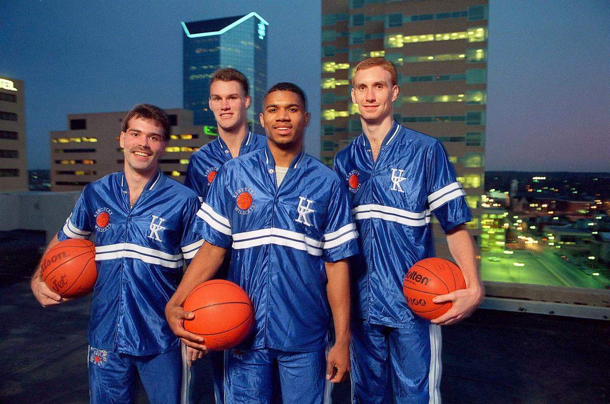 Sean Woods, second from right, was among the University of Kentucky’s storied “Unforgettables” along with, from left, Richie Farmer, Deron Feldhaus and John Pelphrey. The four endured UK’s NCAA probation era in the early 1990s and went on to reach the NCAA Tournament Elite Eight in 1992 where they lost to Duke in overtime.