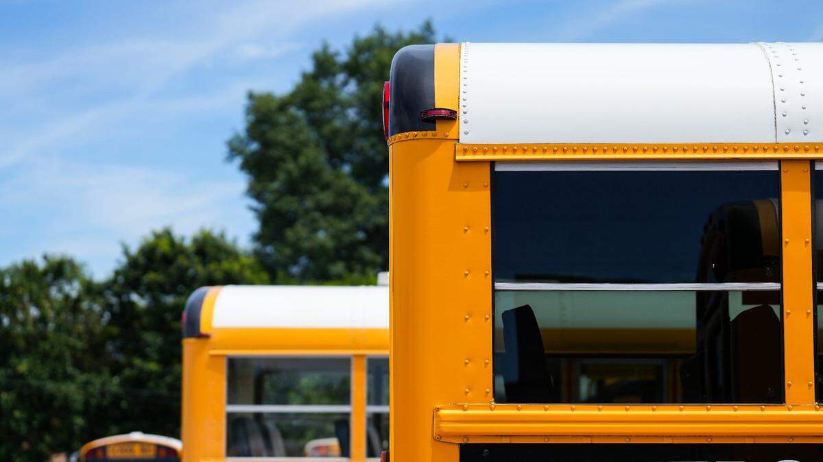 School buses parked at the JCPS Nichols Bus Compound in Louisville, Kentucky on July 2, 2024.