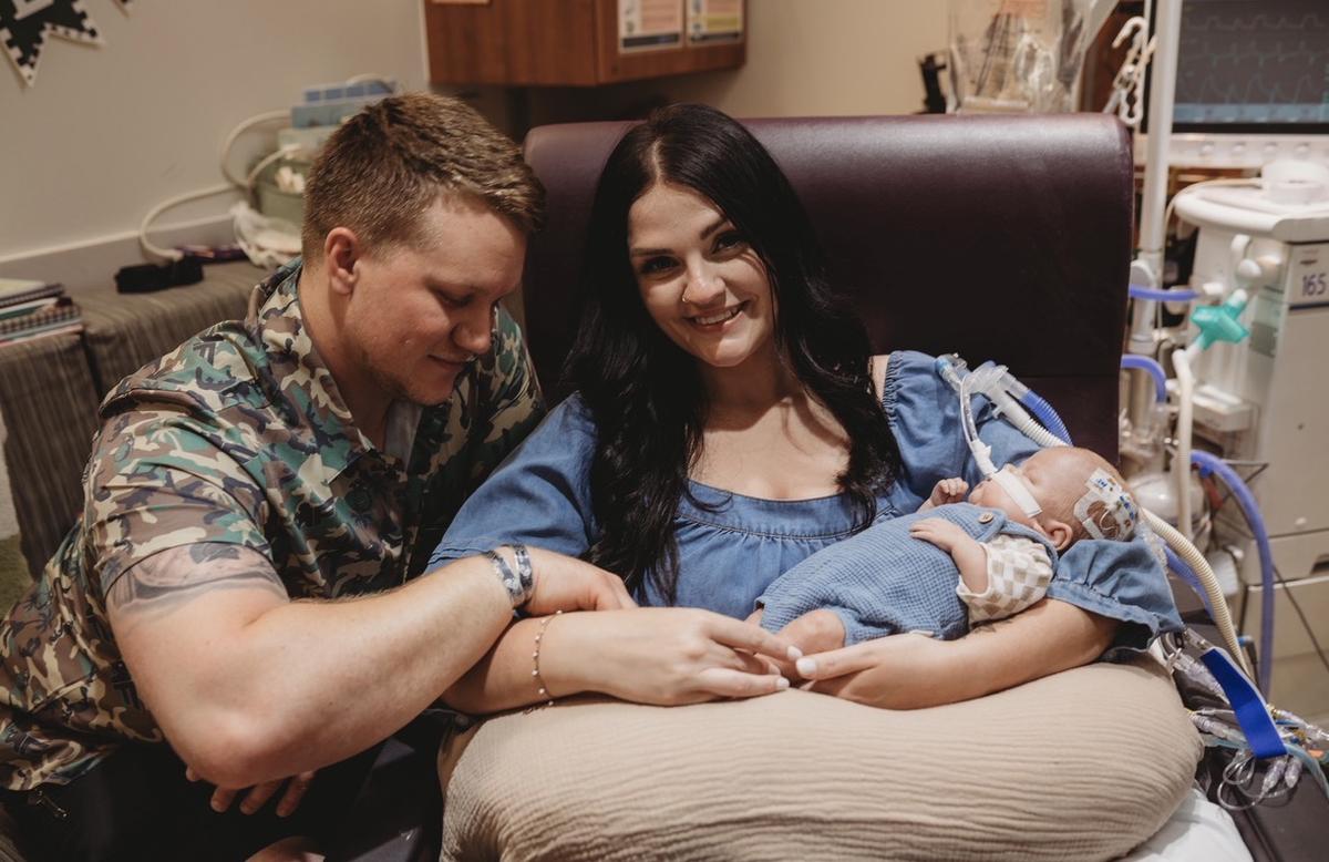 Chris and Savannah Jones visited their baby Colsen in the neonatal intensive care unit at Golisano Children’s at the University of Kentucky.