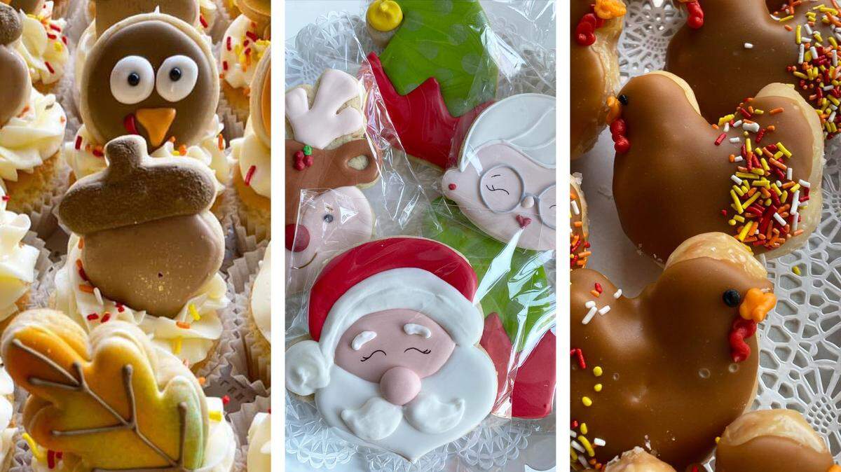 From left, Thanksgiving cookies sit atop cupcakes, iced Christmas cookies and donuts in the shape of turkey’s are some of the offerings that helped make B’s Bakery in Frankfort named one of the 10 bakeries in the United States serving the cutest food.