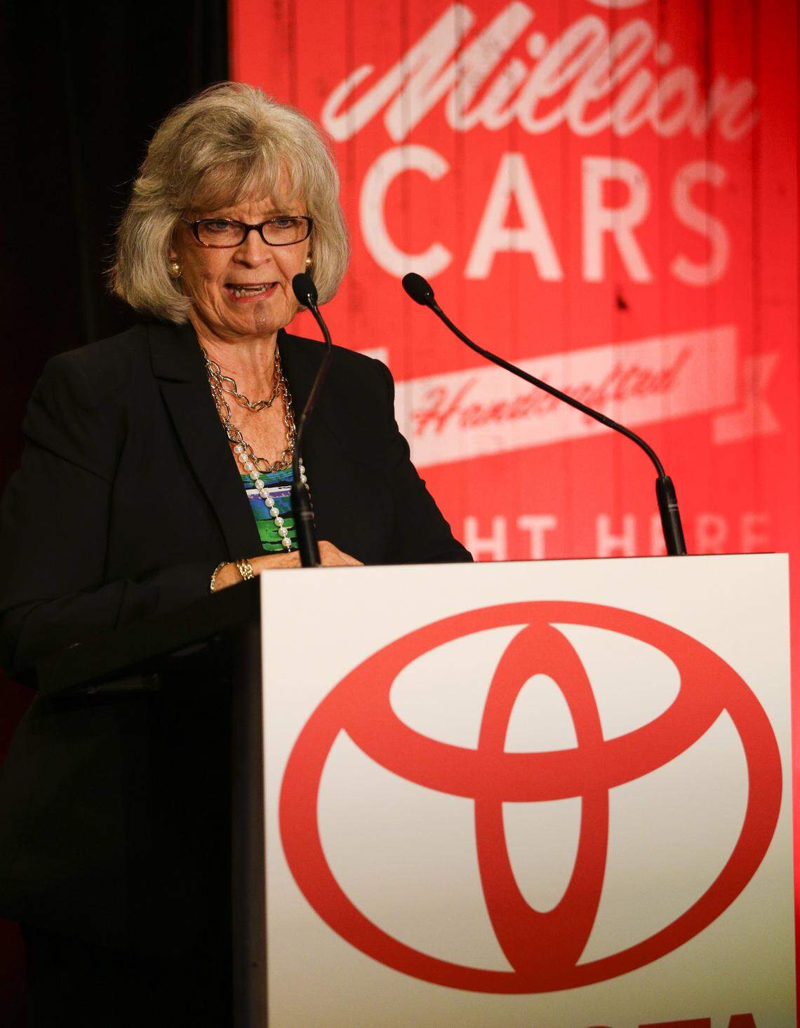 Former Governor Martha Layne Collins speaks as Toyota's Georgetown plant hit the 10 millionth vehicle milestone on Thursday, May 29, 2014, in Georgetown, Ky. Photo by Mark Cornelison | Staff