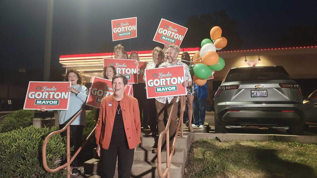 Mayor Linda Gorton celebrates winning the highest number of votes in the primary for Lexington mayor on Tuesday, May 19, 2026, at the Ramsey’s location on Zandale drive.
