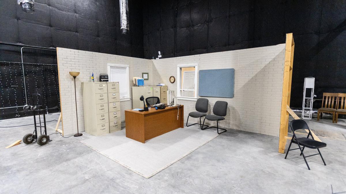 A small office corner set in a sound stage within LEX Studios on Codell Drive.