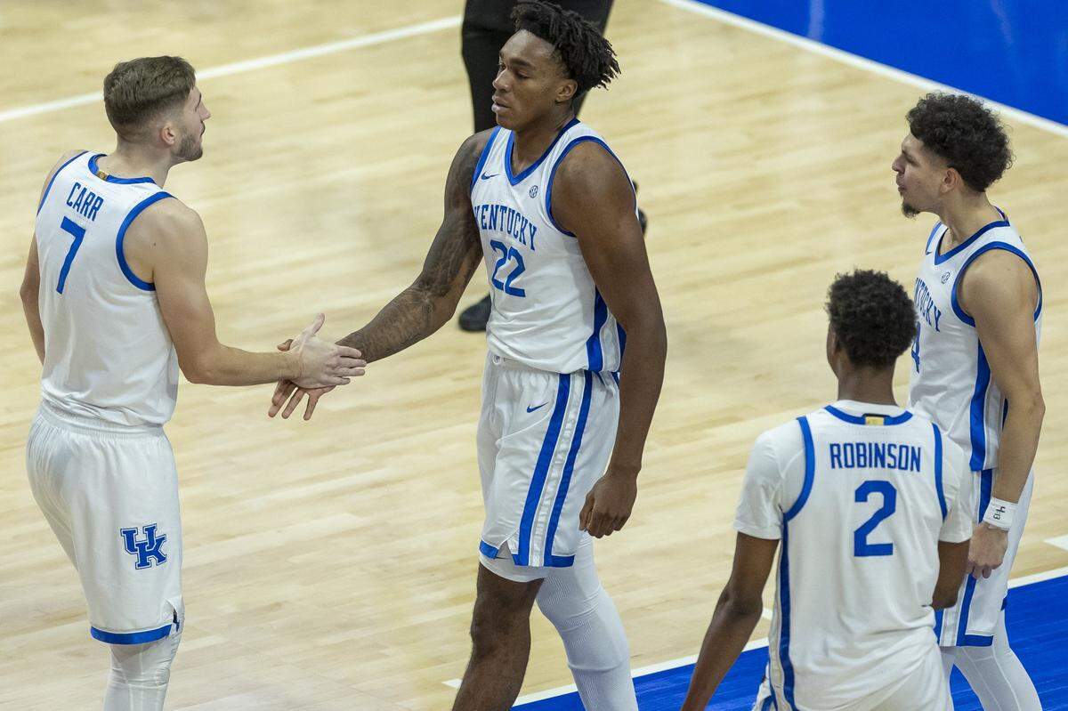 Kentucky seniors, from left, Andrew Carr, Amari Williams, Jaxson Robinson and Koby Brea will be part of the team’s Senior Night festivities in Rupp Arena on Tuesday night.