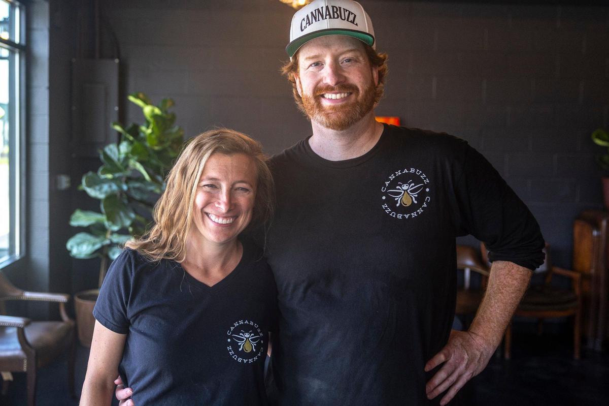 Annie Rouse, left, and Declan Murphy are photographed at Cannabuzz, a cannabis cocktail lounge at 938 Manchester Street in Lexington, Ky., on Wednesday, June 18, 2025.