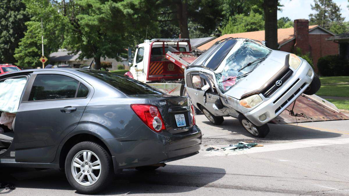 Two cars collided at Lansdowne Drive and Malabu Drive near Tates Creek Road. Police said there were no critical injuries but one vehicle had flipped over.
