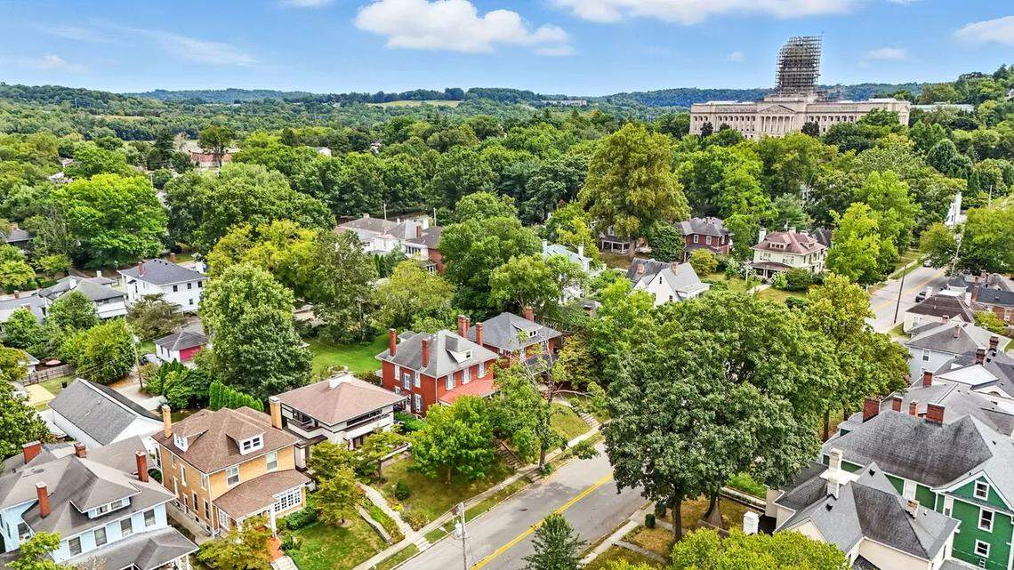 An aerial view of the Zeigler House and its surrounding Frankfort neighborhood, which is located near Kentucky’s State Capitol.
