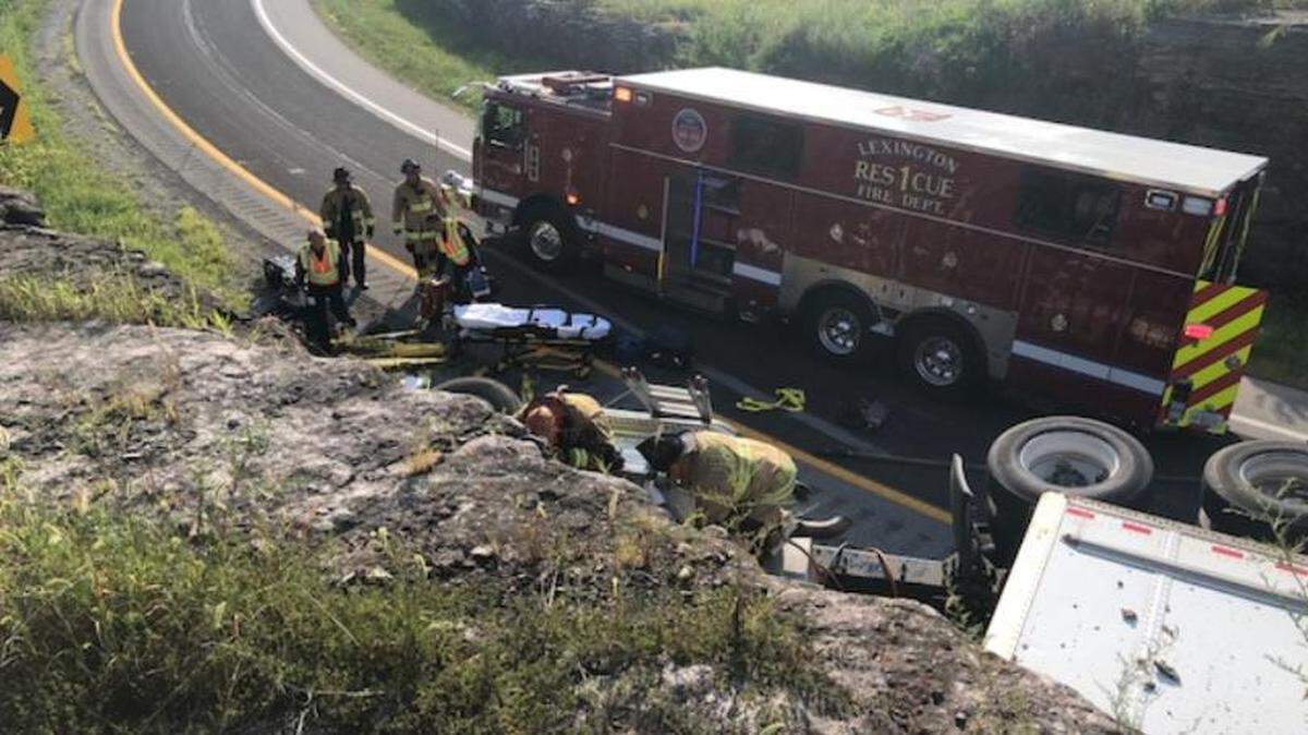 The driver of a tractor trailer was seriously injured Monday in a rollover crash in Lexington.